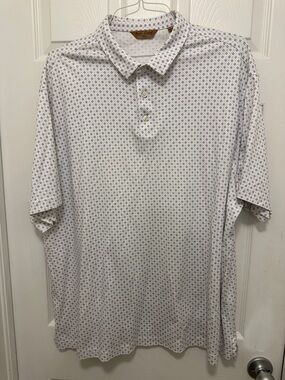 Gold Label Roundtree & Yorke White Polo with Navy Micro Print